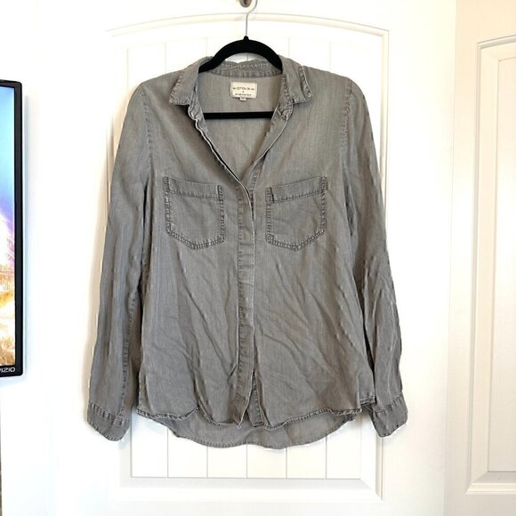 COTTON ON grey chambray button up collared shirt casual relaxed women's small - Picture 1 of 9